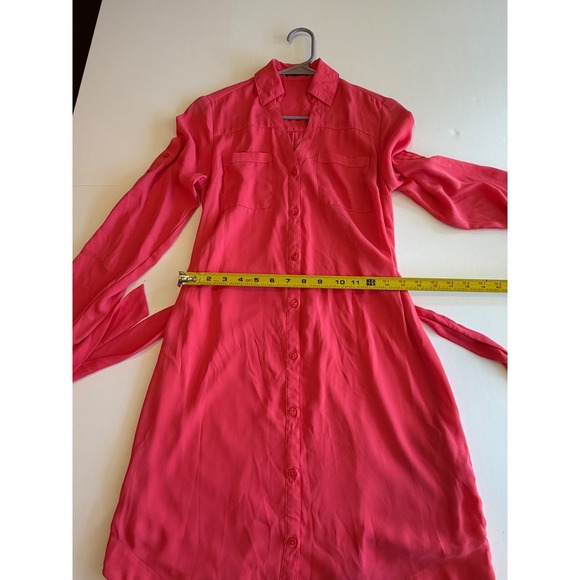 Express Pink Long Sleeve Button Down Shirt Dress with Waist Tie Pink S - Picture 4 of 6
